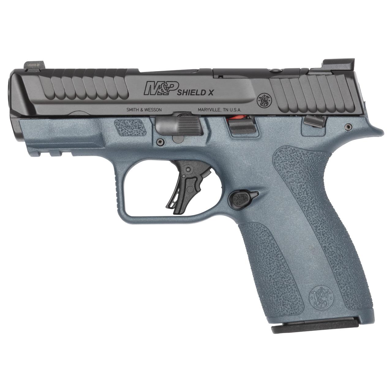Smith & Wesson Inc. S&W Shield-X Blue Titanium Handgun 9mm Luger 13(1)&15(1)rd Magazines 3.6" Barrel Thumb Safety
