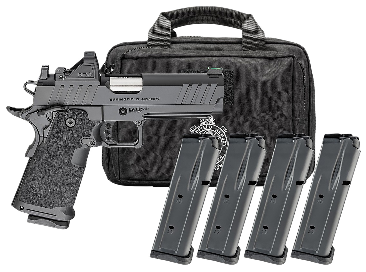 Springfield Armory Gear Pac 1911 DS Prodigy Handgun 9mm Luger 10rd Magazines (4) 4.25" Barrel U-Notch Sights Viridian Green Dot Bag