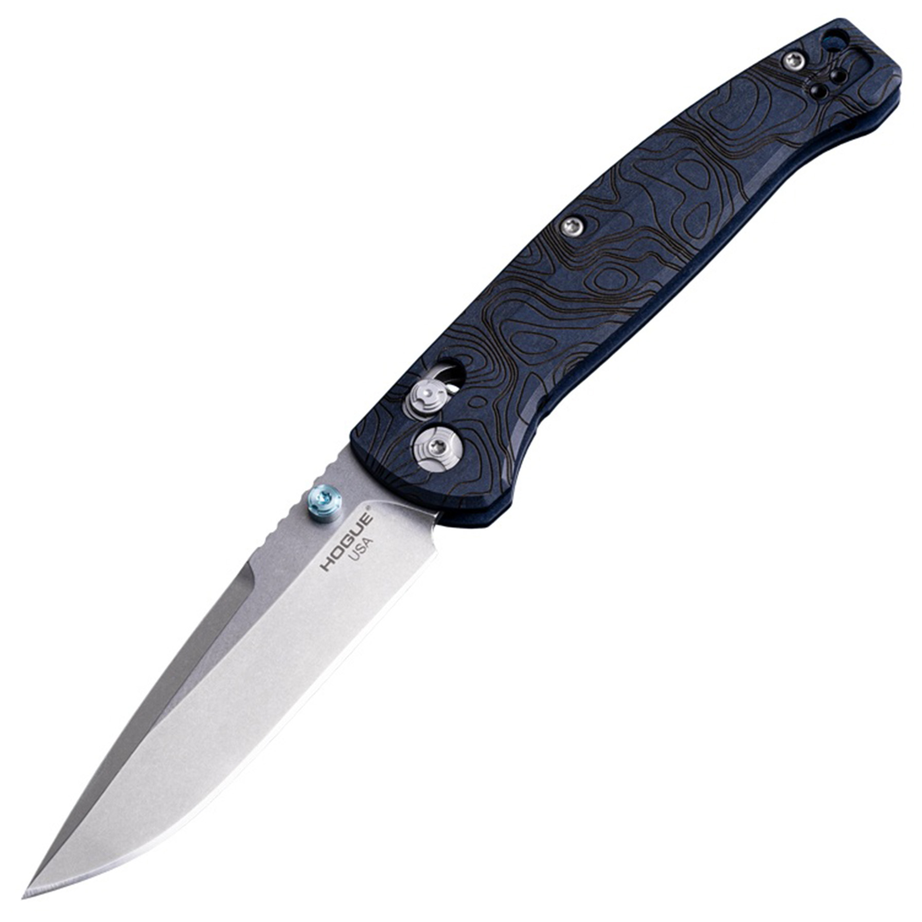 Hogue Mysto Folder Knife 3-2/5 Drop Point Blade Blue Canyon