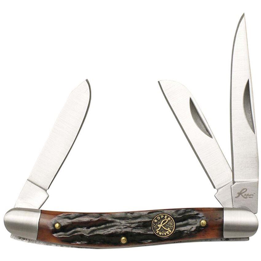 Rock Ridge Outdoors Roper Knives Stockman Chaparral Series Pocket Knife 3 Blades 2-1/2" Brown Bone