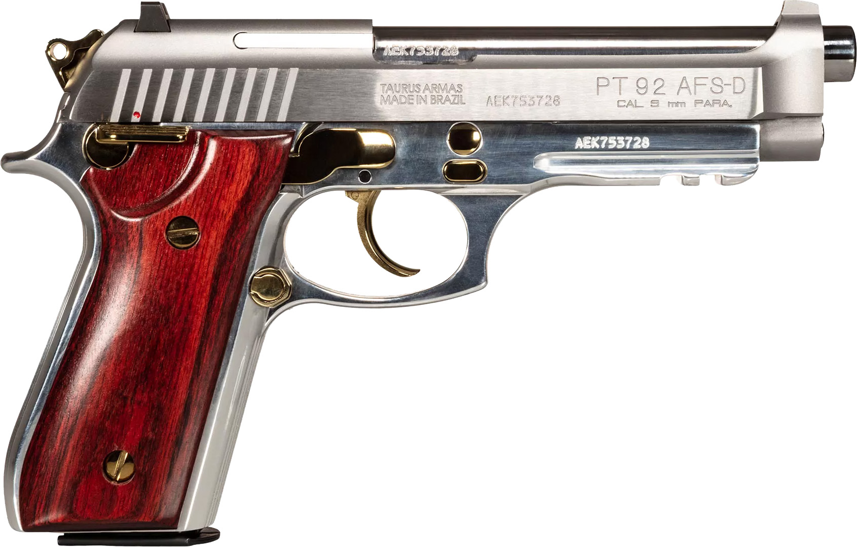 Taurus PT92 Handgun 9mm Luger 17rd Magazine 5" Barrel Stainless Steel with Wood Accent