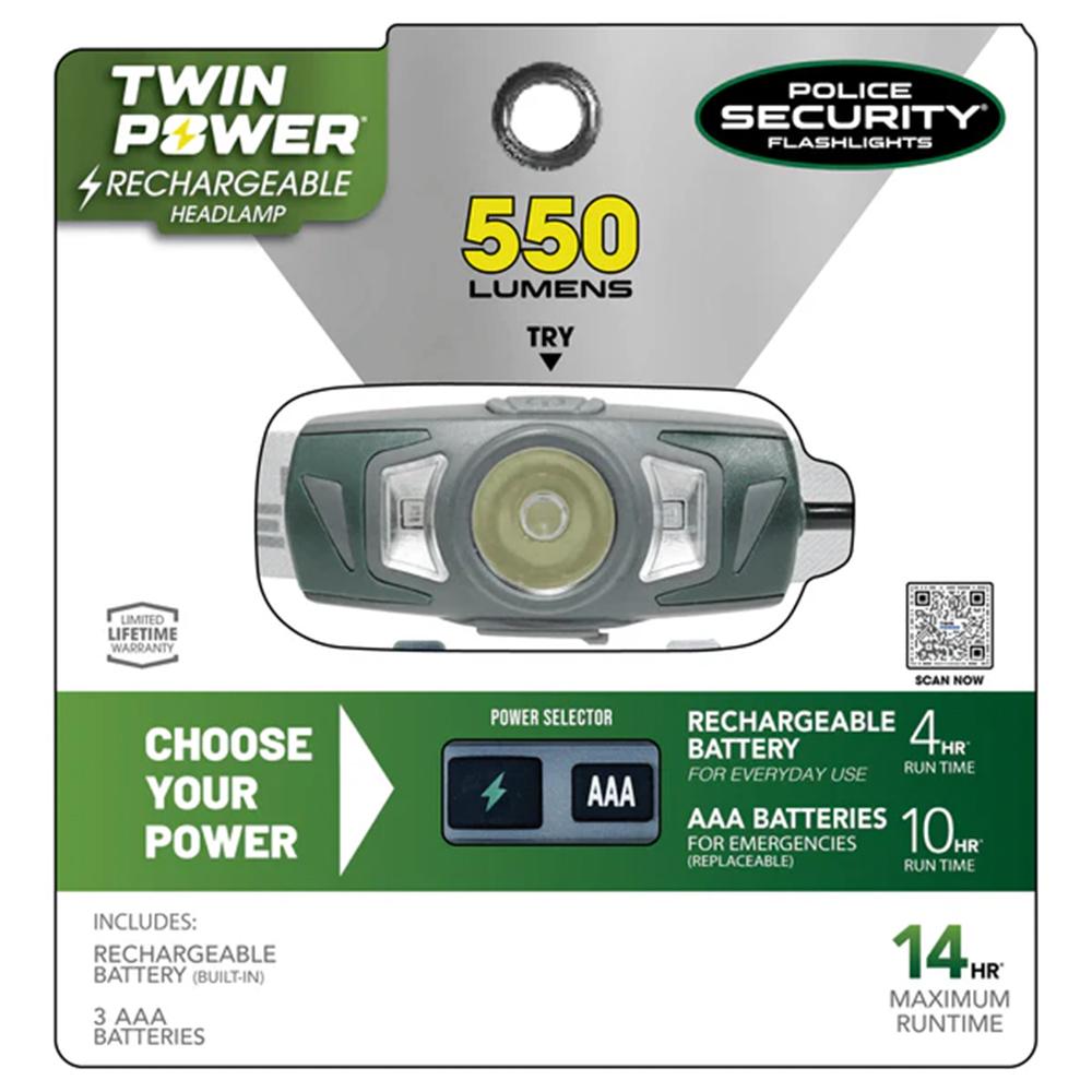 LB Marketing Inc DBA Police Security Flashlights Police Security Flashlights Twin Power LED Headlamp 550 Lumens White Grey