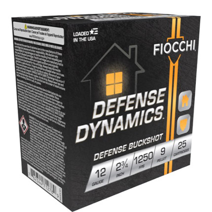 Fiocchi Defense Dynamics Shotshells 12ga 2-3/4" 9-pellet 1250 fps #1 25/ct
