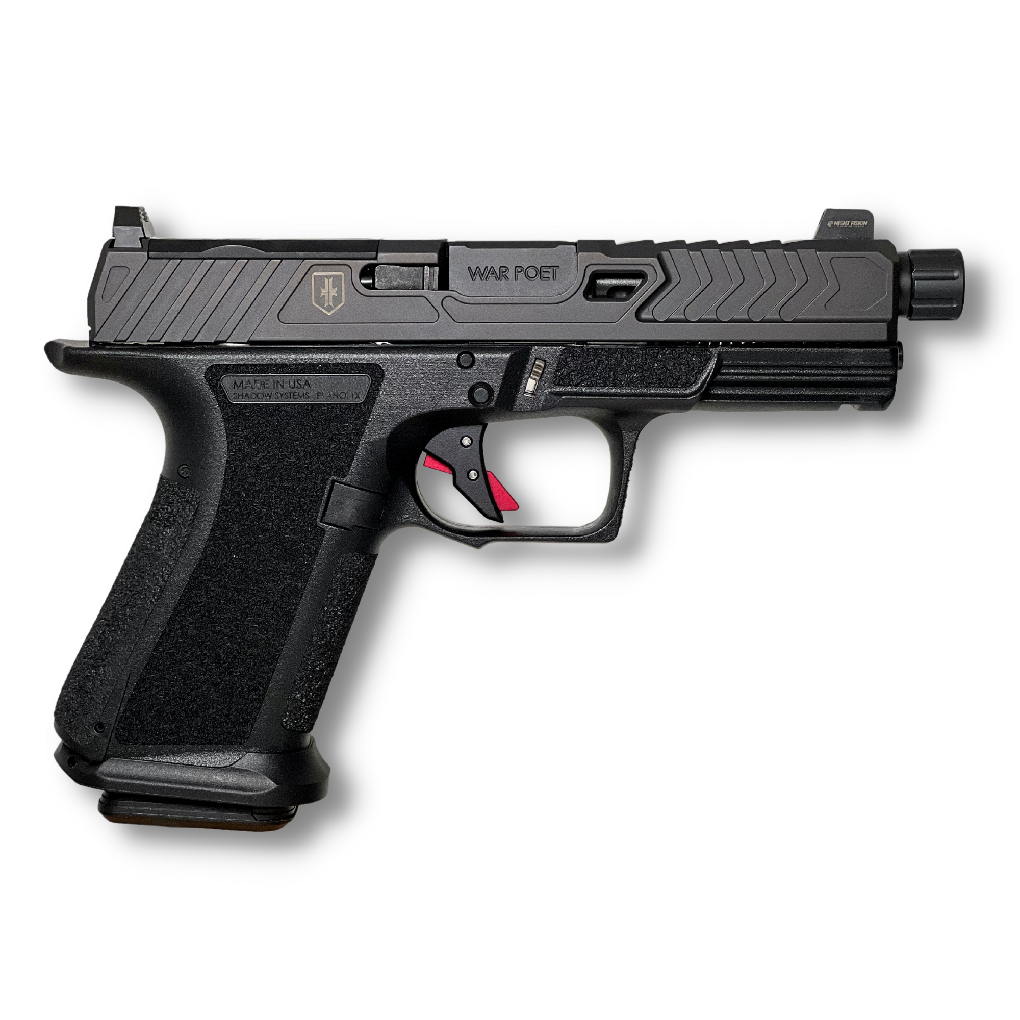 Shadow Systems MR920 War Poet Handgun 9mm Luger 15rd Magazines (2) 4.5" Threaded Barrel Black War Poet Slide Engraving with Night Sights