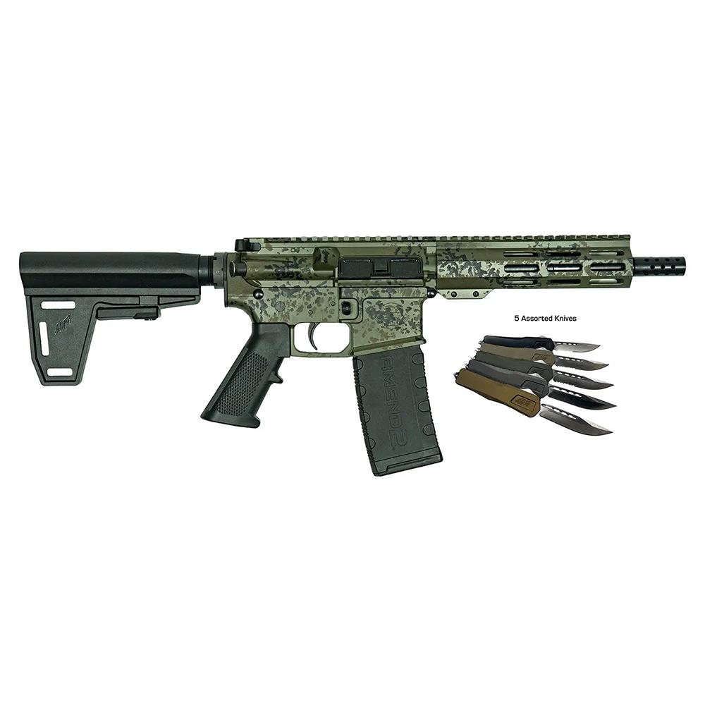 10 Ring Great Lakes AR-15 Pistol .223 Wylde 30rd Magazine 7" Barrel Lichen Green with 5 OTF 3-1/2" Blade Knives