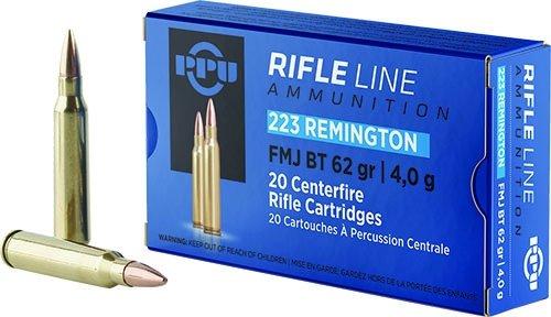 TRZ Trading Inc. PPU Rifle Ammunition .223 Remington FMJ BT 62gr 3042 fps 20/ct