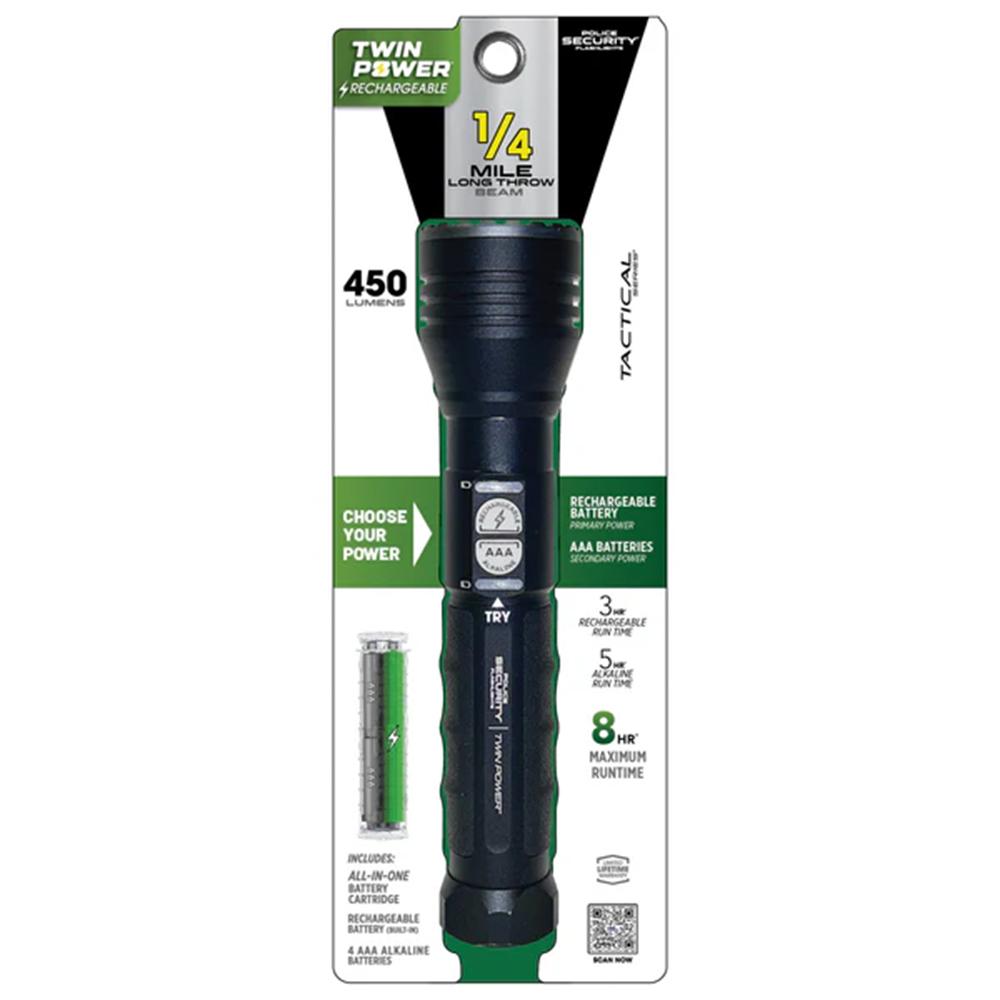 LB Marketing Inc DBA Police Security Flashlights Police Security Flashlight Twin Power Long Throw LED Flashlight 450 Lumens Black