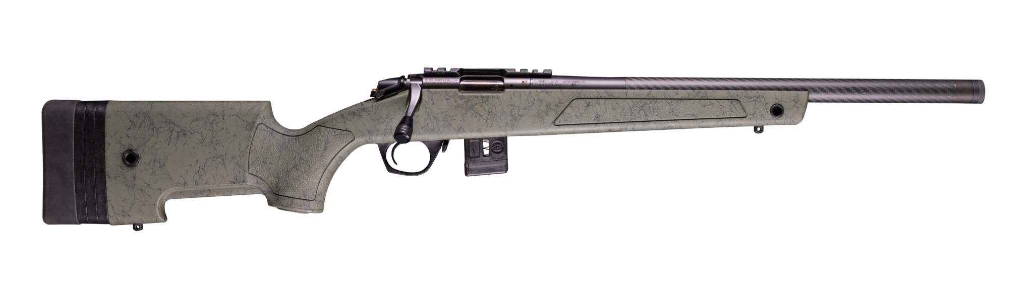 Bergara BMR-X Rifle .17 HMR 5rd (1) & 10rd (1) Magazines 18" Carbon Fiber Barrel Green w/Black Webbing Stock