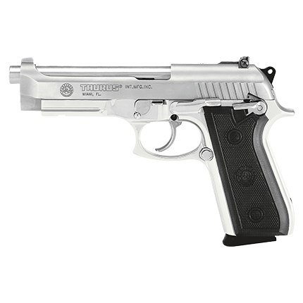 Taurus 92 Handgun 9mm Luger 17rd Magazine 5" Barrel High polish Stainless Slide/ Black Grip