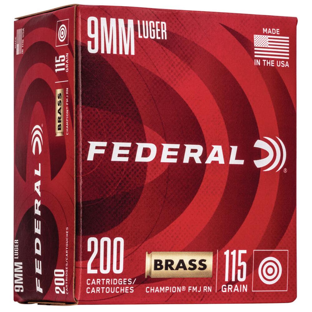Federal Champion Handgun Ammunition 9mm Luger 115 gr FMJ 1125 fps 1000/ct Case(5-200/ct)