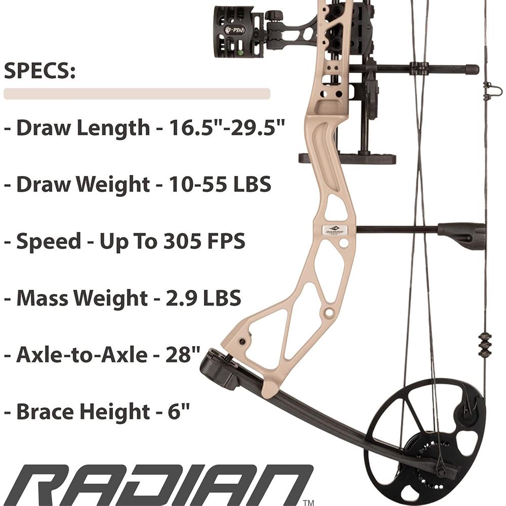Pure Archery Group Diamond Archery Radian Compound Bow 305 fps 10-55 lbs RH Sandstone with Package