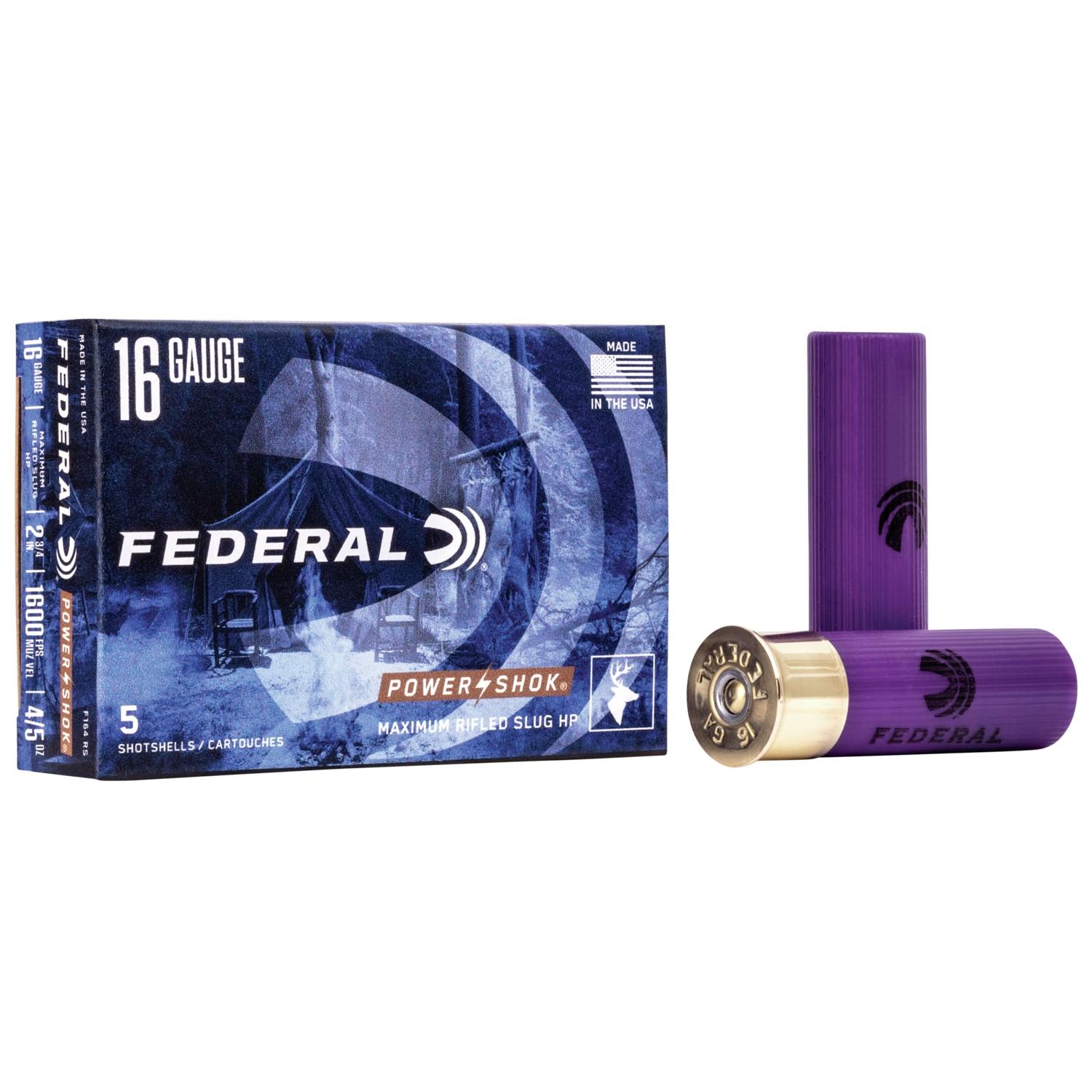 Federal Power-Shok Rifled Slug Shotshells 16ga 2 3/4" 4/5 oz Slug 1600 fps 5/ct
