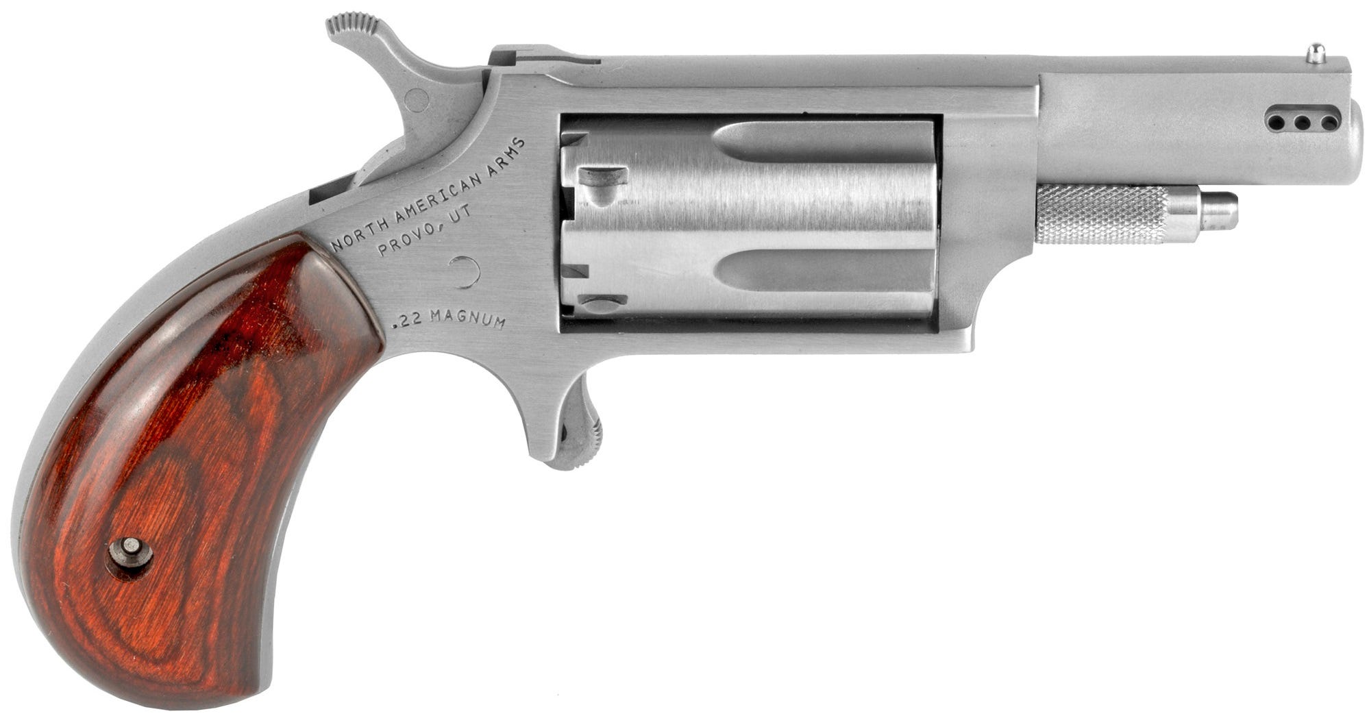 North American Arms 22M Ported Handgun .22 Mag 5rd Capacity 1.63" Barrel Silver with Wood Grip
