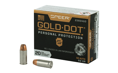 Speer Gold Dot Handgun Ammunition 32 ACP 60 gr HP 960 fps 20/ct