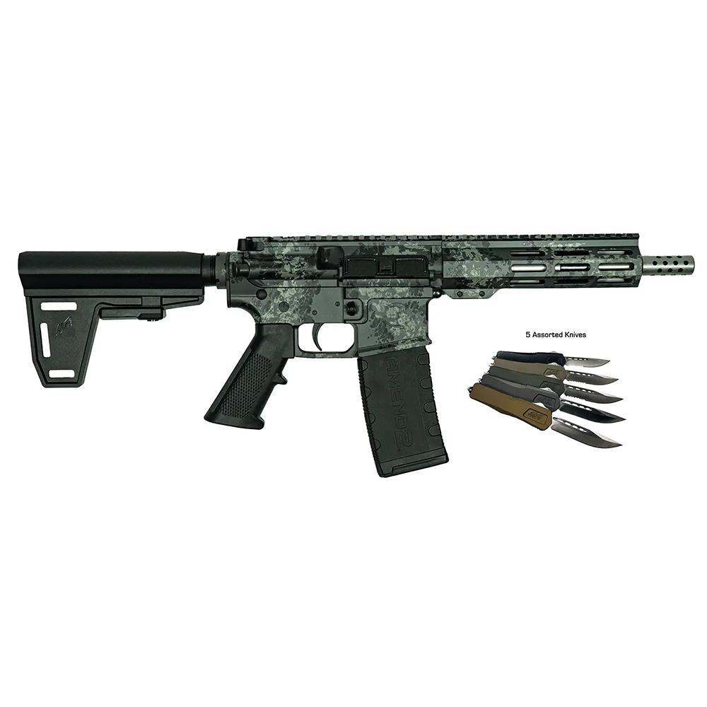 10 Ring Great Lakes AR-15 Pistol .223 Wylde 30rd Magazine 7" Barrel Lichen Grey with 5 OTF 3-1/2" Blade Knives