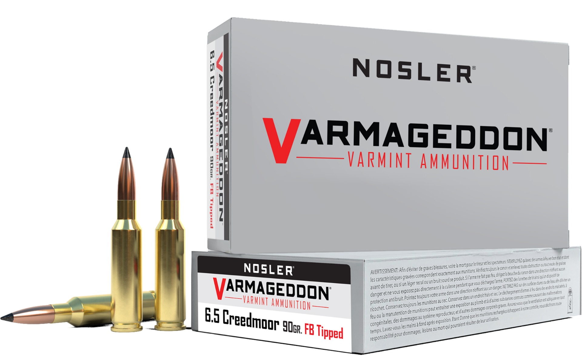 Nosler Varmageddon Rifle Ammunition 6.5mm Creedmoor 90gr FB Tipped 3300 fps 20/ct