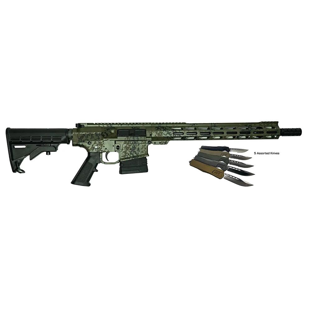 10 Ring Great Lakes AR-10 Rifle .308 Win 10rd Magazine 16" Barrel Lichen Green with 5 OTF 3-1/2" Blade Knives