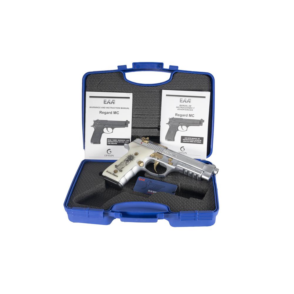 EAA - European American Armory Corp Girsan Regard MC Liberador Handgun 9mm Luger 18rd Magazine 4.9" Barrel Stainless with Santa Muerte Grips