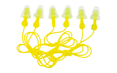 3M PELTOR Peltor Sport Tri-Flange Corded Reusable Earplugs Neon Yellow 3 pair/pk