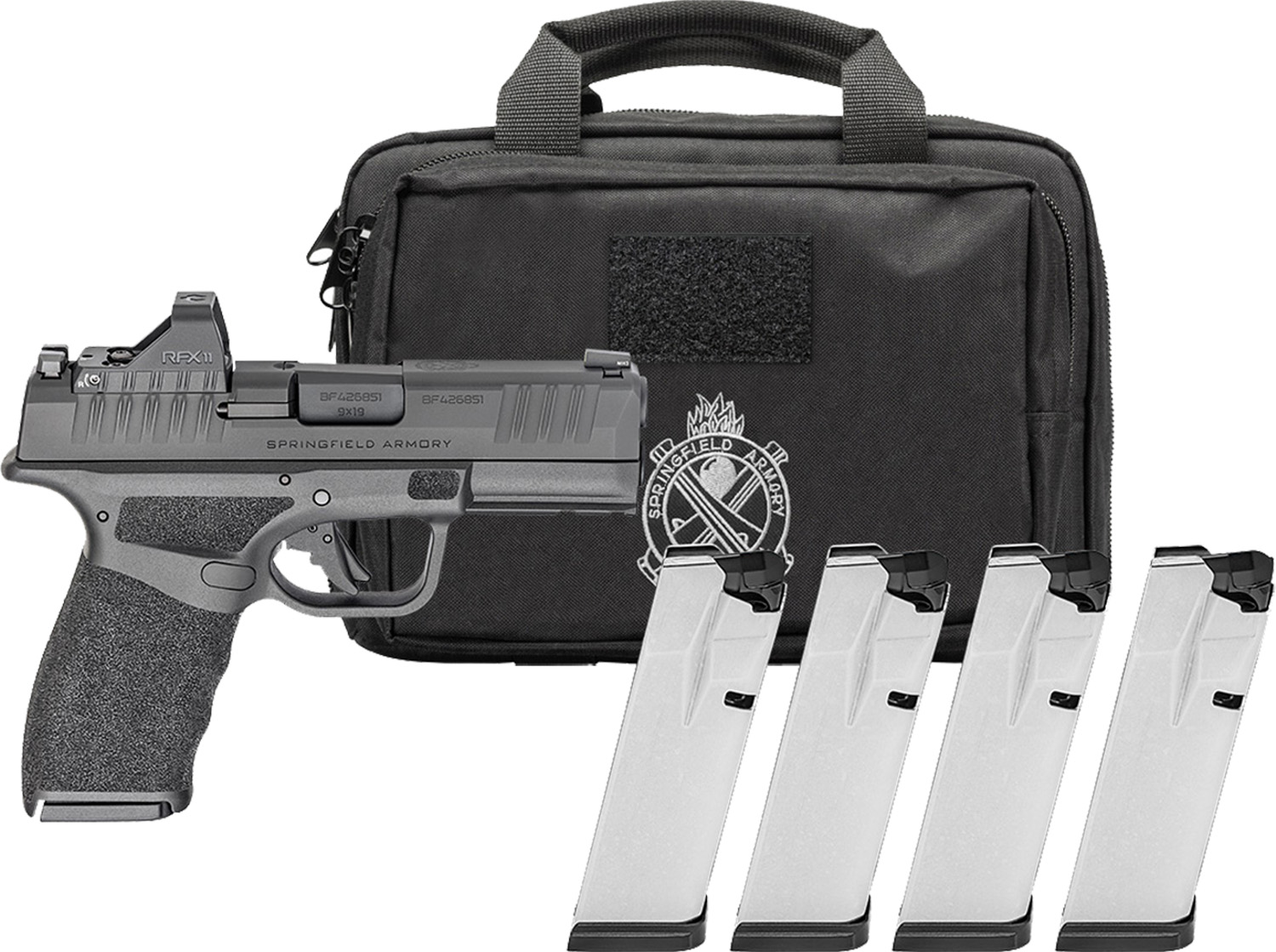Springfield Gear Pac Hellcat Pro OSP Handgun 9mm Luger 15rd (1)&17rd (3) Magazines 3.7" Barrel Black Green Dot Bag