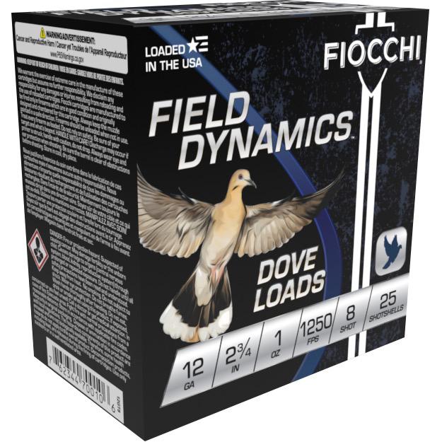 Fiocchi Lead Dove & Quail Shotshells 12ga 2-3/4" 1oz 1250 fps #8 25/ct