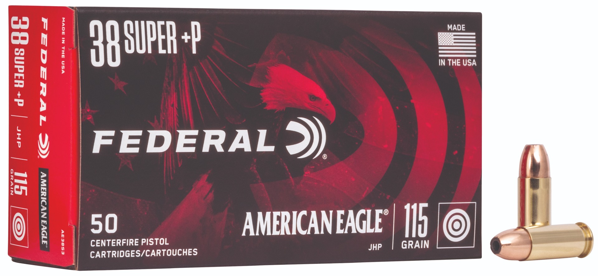 Federal Cartridge Co. American Eagle Handgun Ammunition .38 Super (+P) 115 gr JHP 1130 fps 50/rd
