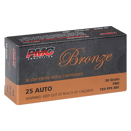 PMC Bronze Handgun Ammunition .25 ACP 50 gr FMJ 750 fps 50/ct