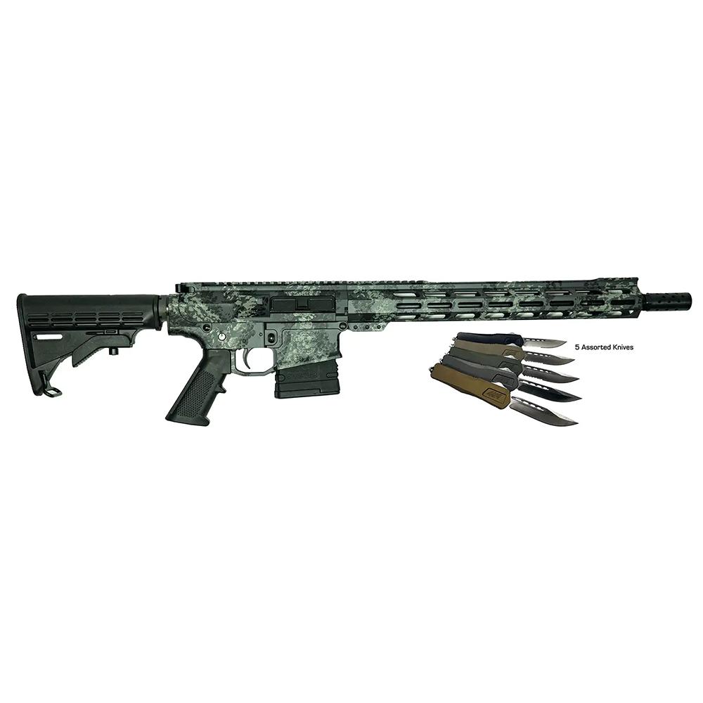10 Ring Great Lakes AR-10 Rifle .308 Win 10rd Magazine 16" Barrel Lichen Grey with 5 OTF 3-1/2" Blade Knives