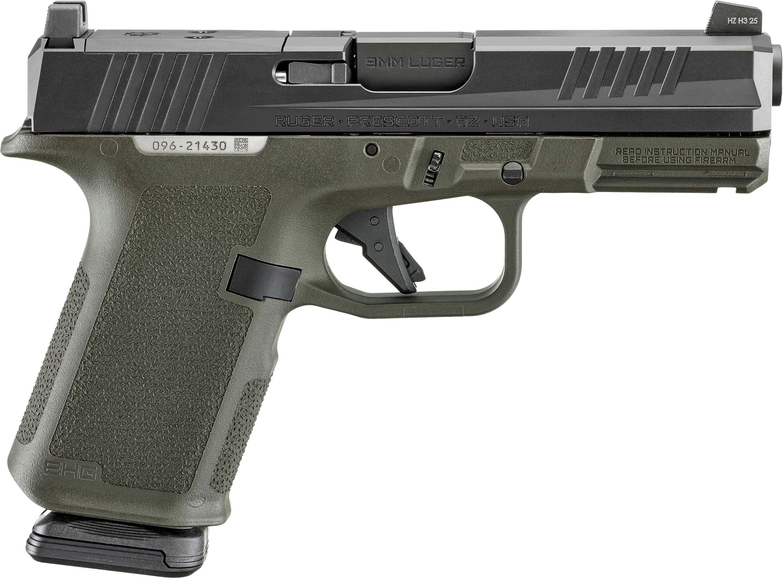 RUGER RXM 9MM PISTOL 4" BBL ODG MAGPUL EHG, O.R. 2-15RD MAGS