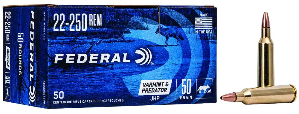 Federal American Eagle Varmint & Predator Rifle Ammunition 22-250 Rem. 50 gr JHP 3850 fps 50/ct