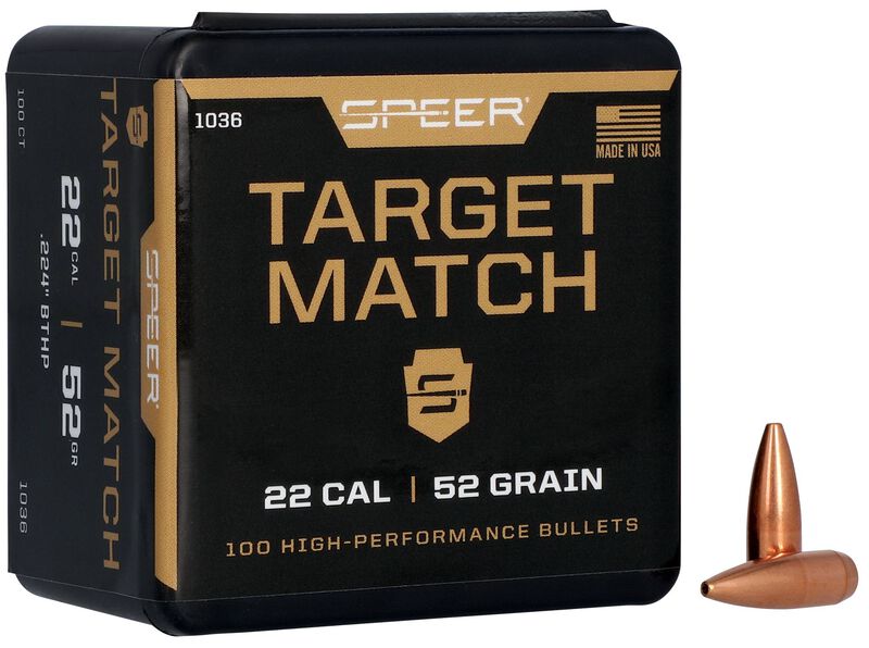 Speer Target Match Rifle Bullets .22 cal .224" 52 gr BTHPM 100/ct
