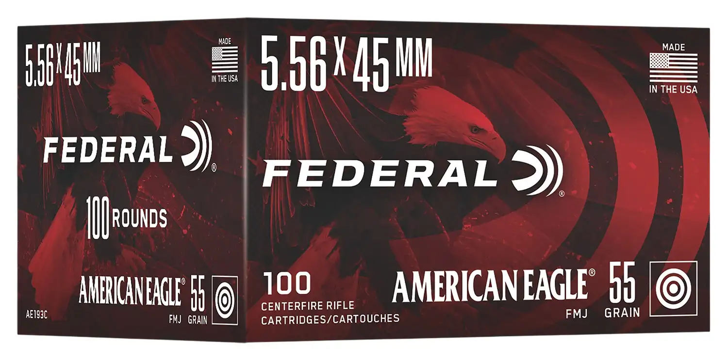 Federal American Eagle Rifle Ammunition 5.56X45 NATO 55gr FMJ 3165 fps 100/ct