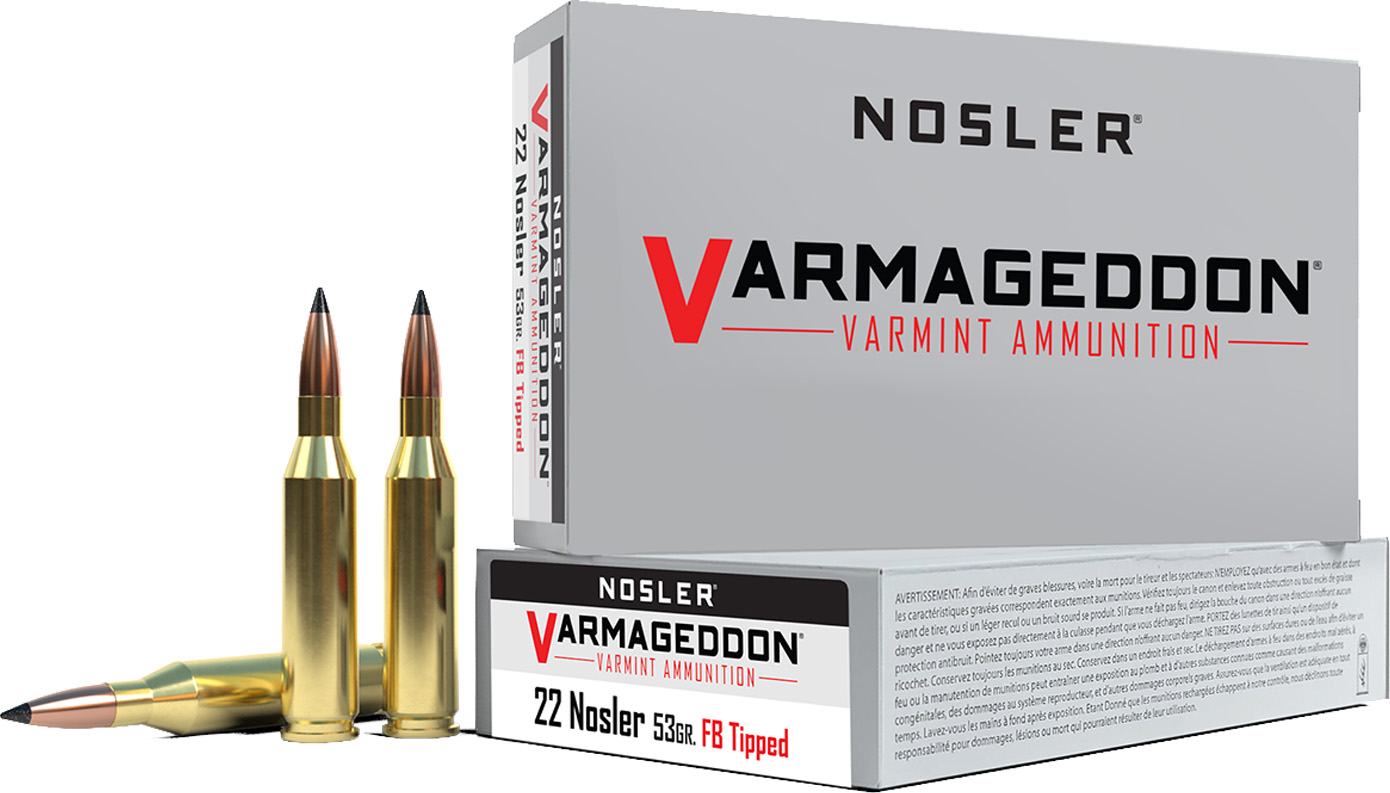 Nosler Varmageddon Rifle Ammunition 22 Nosler 53 gr FB Tipped 3450 fps 20/ct