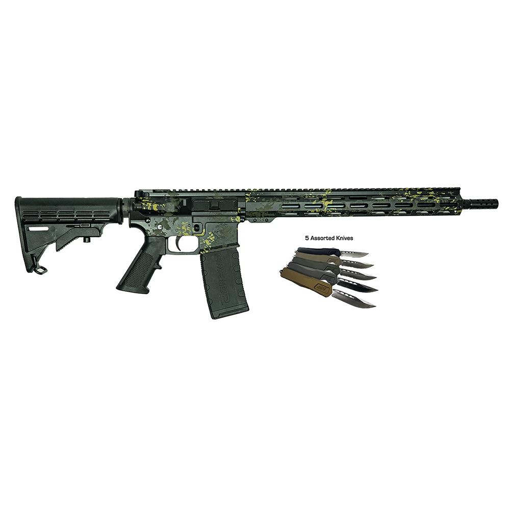 10 Ring Great Lakes AR-15 Rifle .223 Wylde 30rd Magazine 16" Barrel Lichen Black with 5 OTF 3-1/2" Blade Knives