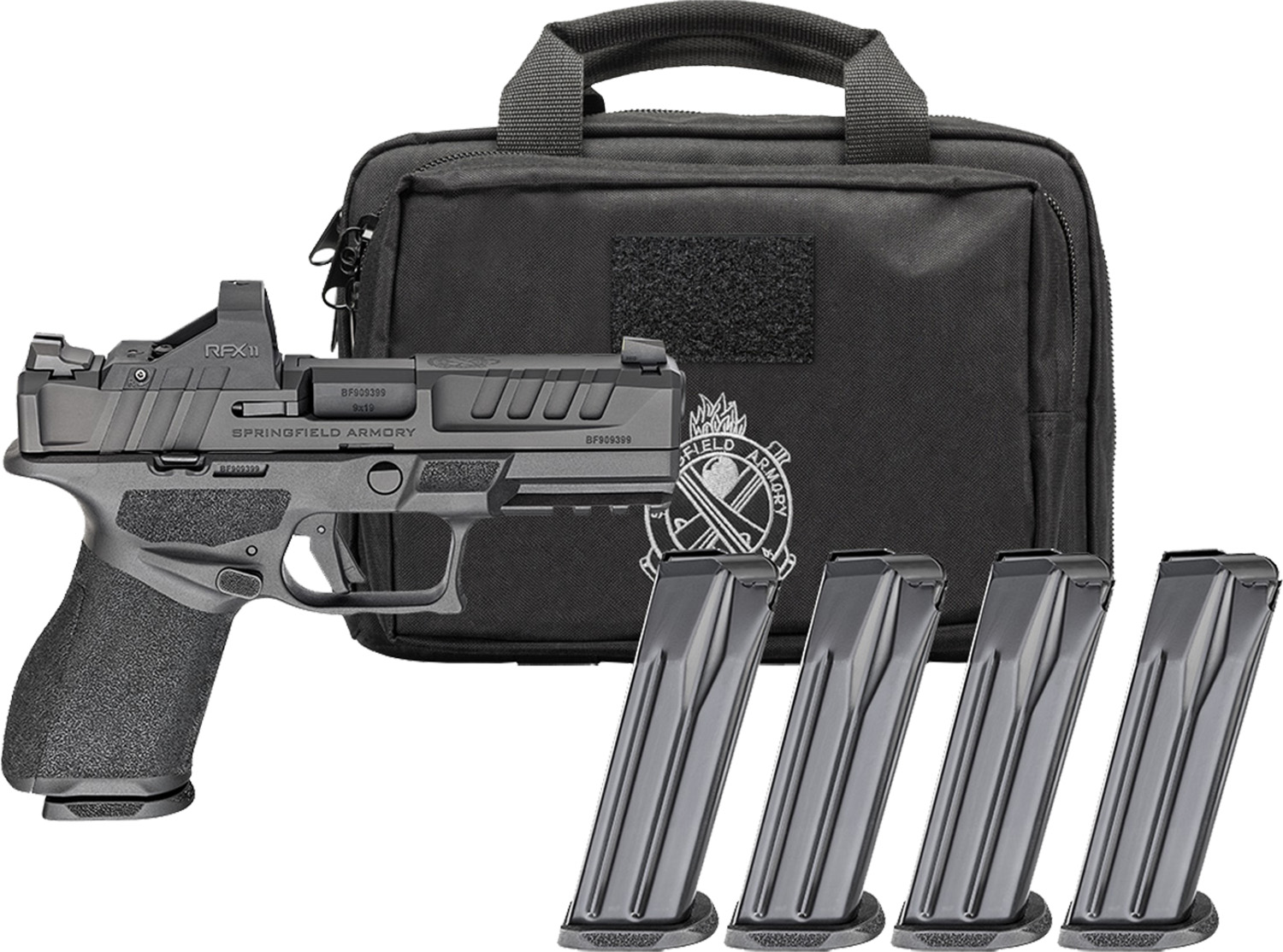 Springfield Armory Gear Pac Echelon 4.0C Handgun 9mm Luger 15rd(4) Magazines 4" Barrel Black Tritium Night Sights Green Dot & Bag