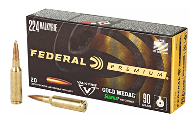 Federal Premium Gold Medal Sierra Matchking Ammunition .224 Valkyrie 90 gr 2700 fps BTHP 20/ct