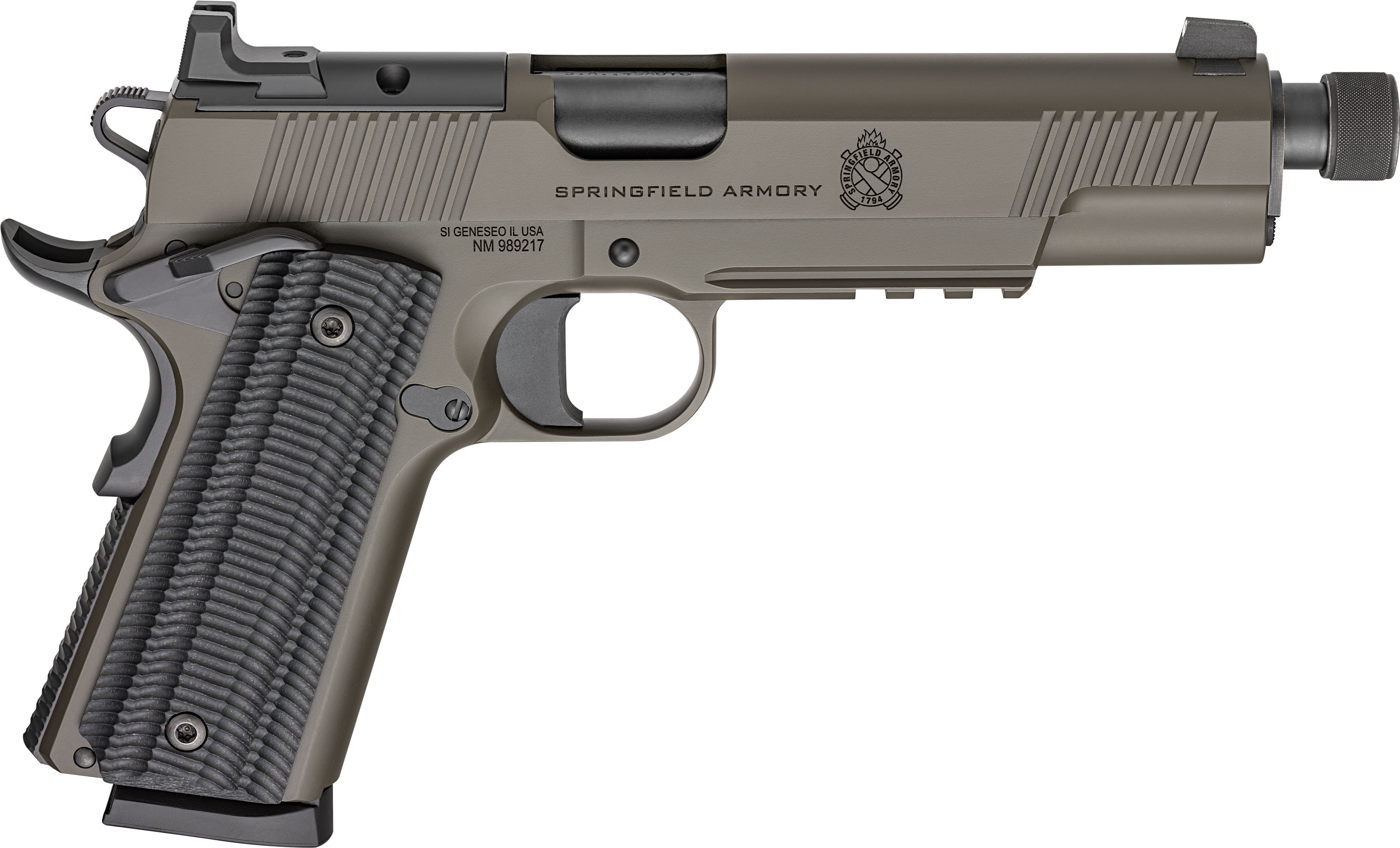 Springfield Armory 1911 Operator AOS Handgun .45 Auto 8rd Magazine(2) 5.75" Threaded Barrel OD Green Cerakote