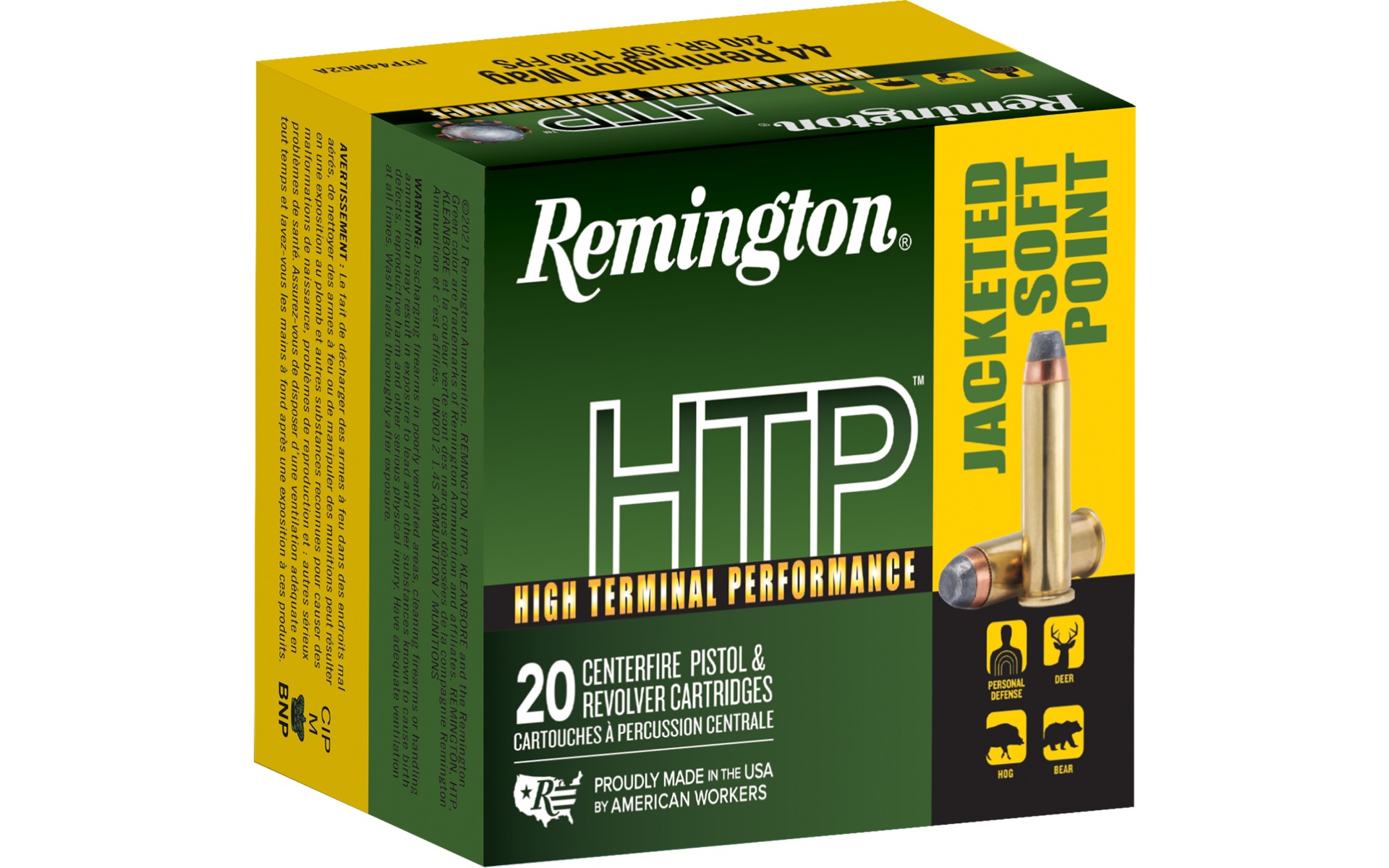 Remington HTP Handgun Ammunition .44 Rem Mag 240gr JSP 1180 fps 20/ct