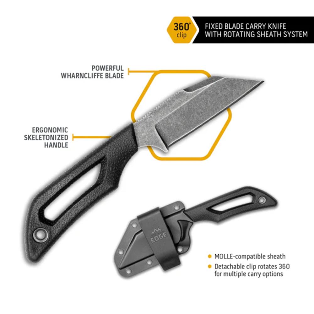Outdoor Edge Pivot Fixed Knife 2-3/5" Wharncliffe Blade Black