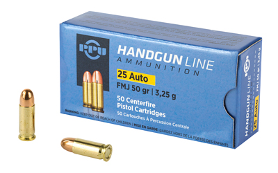 TRZ Trading Inc. PPU Handgun Ammunition .25 ACP 50 gr FMJ 771 fps 50/ct