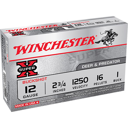 Winchester Super-X Buckshot Shotshells 12 ga 2-3/4" 1350 fps #1B 5/ct