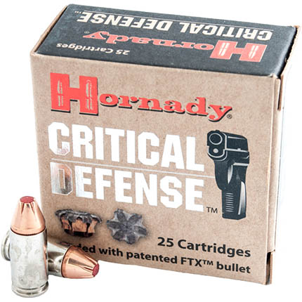 Hornady Critical Defense Handgun Ammunition 9mm Luger 115 gr. FTX 1140 fps 25/ct