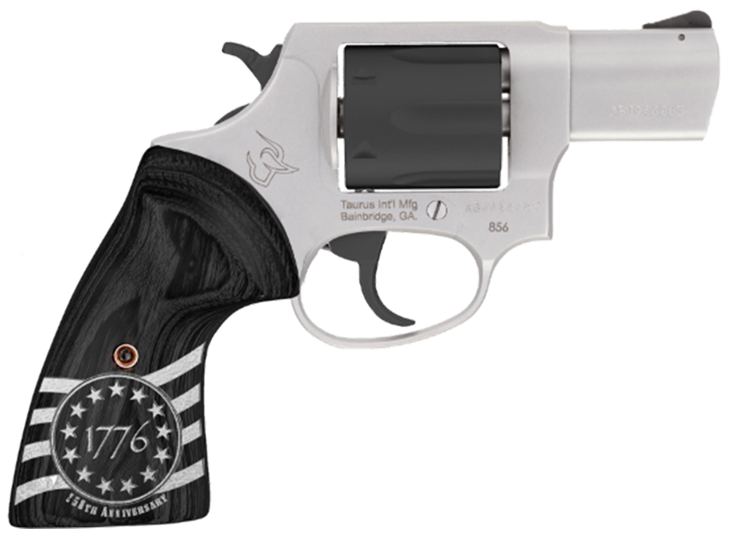 Taurus 856 Handgun .38 Spl 6rds 2" Barrel Stainless Steel Frame/Black Cylinder 1776 Custom Grips