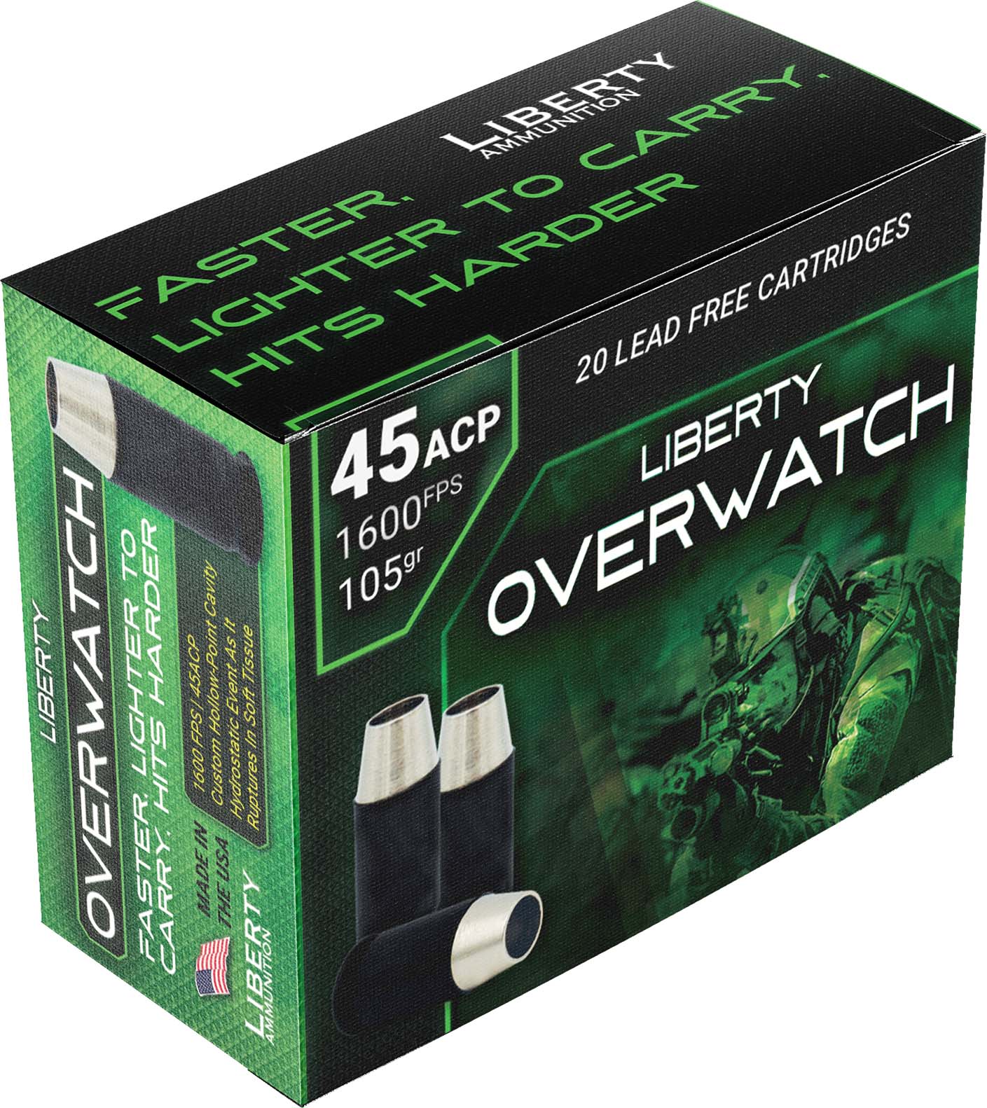 Liberty Overwatch Handgun Ammunition .45 Auto 105gr HP 1600 fps 20/ct