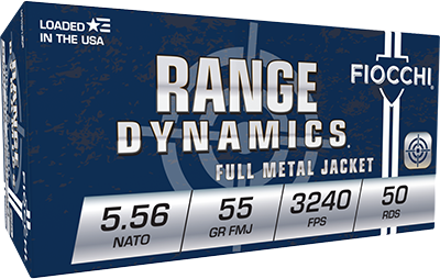 Fiocchi Range Dynamics Rifle Ammunition 5.56X45 NATO 55 gr FMJ 3240 fps 50/ct