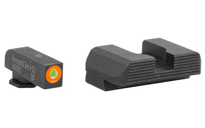 Ameriglo Glock Gen1-4 Hackathorn Sight for Glock 42-43 Green Tritium Orange Front - Black Serrated Rear