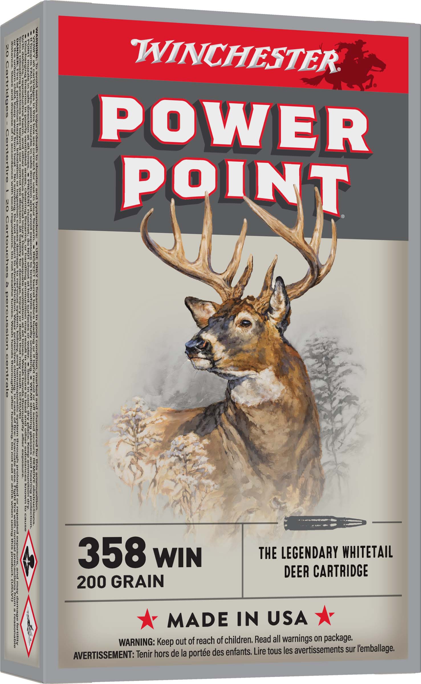 Winchester Power Point Rifle Ammunition .358 WIN 200gr JSP 2490 fps 20/ct