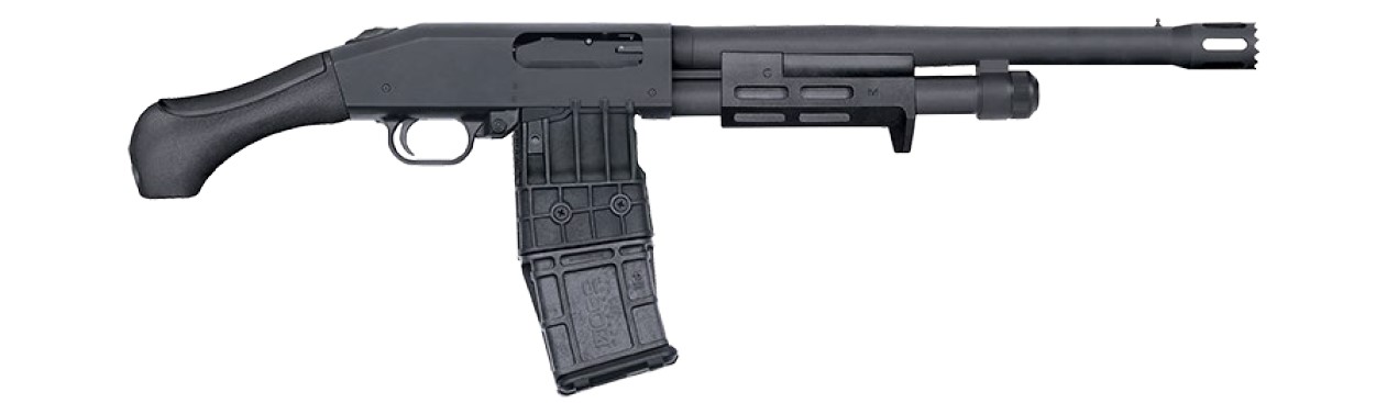 Mossberg 590M Shockwave Breacher Shotgun 12ga 2-3/4" Chamber 10rd Magazine(1) 14'' Breacher Barrel Birds Head Grip