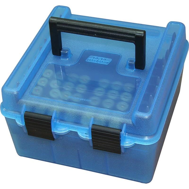 MTM Deluxe Ammo Box Handle WSM WSSM Ultra Mag 100 Rounds Clear Blue