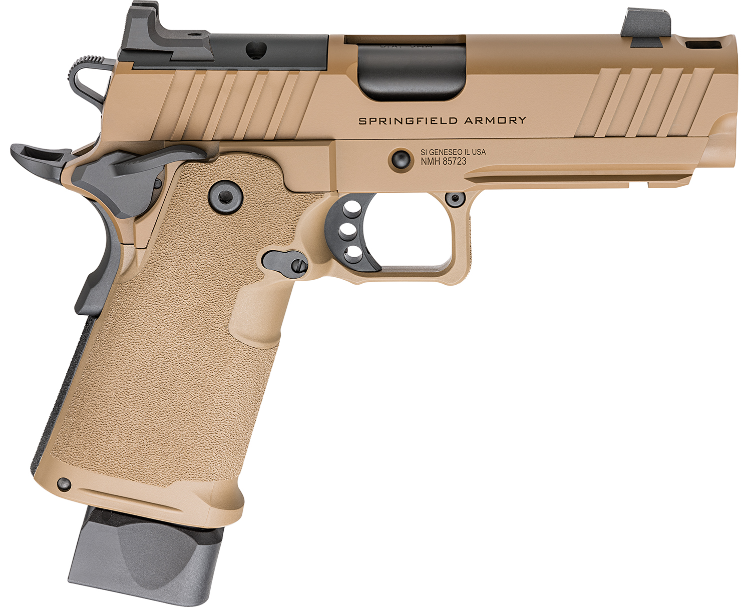 Springfield 1911 DS Prodigy Comp Handgun 9mm Luger 17(1) &20(1) Magazines 4.25" Barrel Coyote Brown Optic Ready